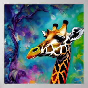 Giraffe Portret Kleurrijk Poster