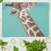 Giraffe Portret op Blauwgroen persoonlijke naam Theedoek (Gevouwen)