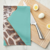 Giraffe Portret op Blauwgroen persoonlijke naam Theedoek (Quarter Fold)