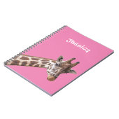 Giraffe Portret op roze meisjesnaam Notitieboek (Linkerzijde)