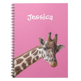 Giraffe Portret op roze meisjesnaam Notitieboek