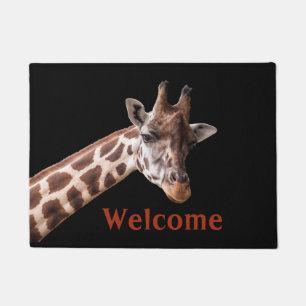 Giraffe Portret op zwart - Doormat Deurmat