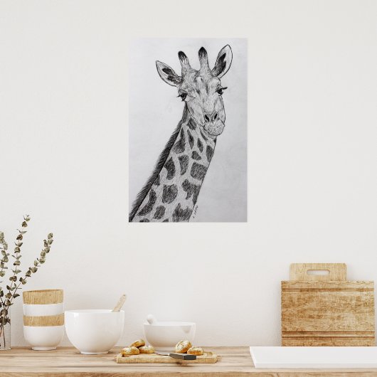 Giraffe Portret Potcil Schets Tekenkunst Afdrukken Poster (Keuken)