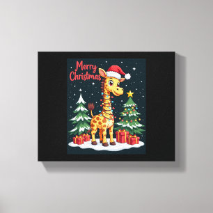 Giraffe Prettig kerstboom verlichting Kerstman Gir Canvas Afdruk
