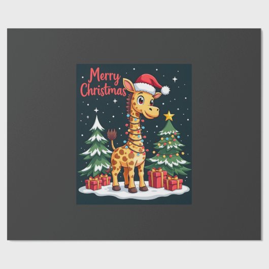 Giraffe Prettig Kerstmis Kerstboom Verlichting Ker Cadeaupapier (Vlak)