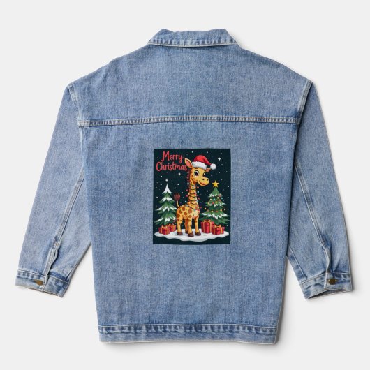 Giraffe Prettig Kerstmis Kerstboom Verlichting Ker Denim Jacket (Achterkant)