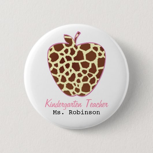 Giraffe Print Apple Kindergarten Leraar Ronde Button 5,7 Cm (Voorkant)