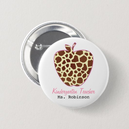 Giraffe Print Apple Kindergarten Leraar Ronde Button 5,7 Cm (Voorkant /achterkant)