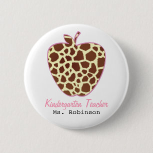 Giraffe Print Apple Kindergarten Leraar Ronde Button 5,7 Cm