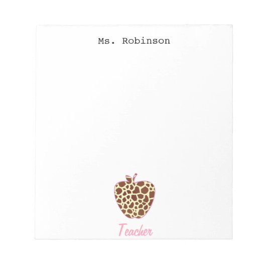 Giraffe Print Apple Teacher Notitieblok (Voorkant)