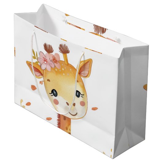 "Giraffe Print Decoratieve Gift Bag" Groot Cadeauzakje (Voorkant Gekanteld)