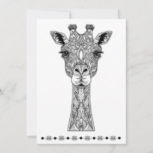Giraffe, Print en Kleur Kaart, Denken aan jou Feestdagenkaart
