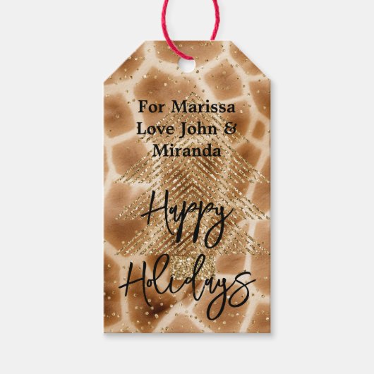 Giraffe Print Gold Glitter Tree Cadeaulabel (Voorkant)