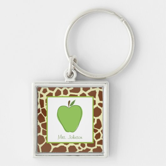 Giraffe print groene Apple persoonlijke leraar Sleutelhanger (Voorkant)