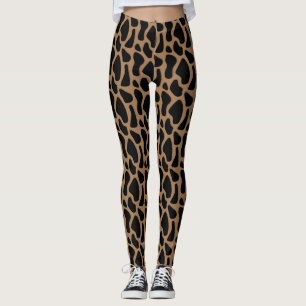 Giraffe Print Mode Dames in het zwart en Mocha Leggings