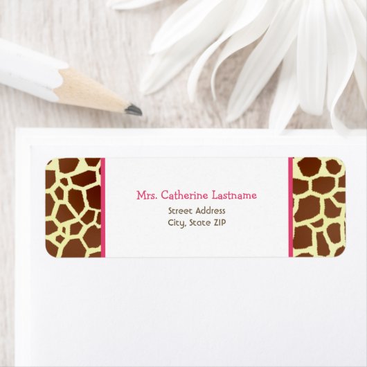 Giraffe Print & Roze Adreslabel Sticker (Insitu)