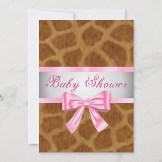 Giraffe Print Roze Bow Baby shower Uitnodiging (Voorkant)