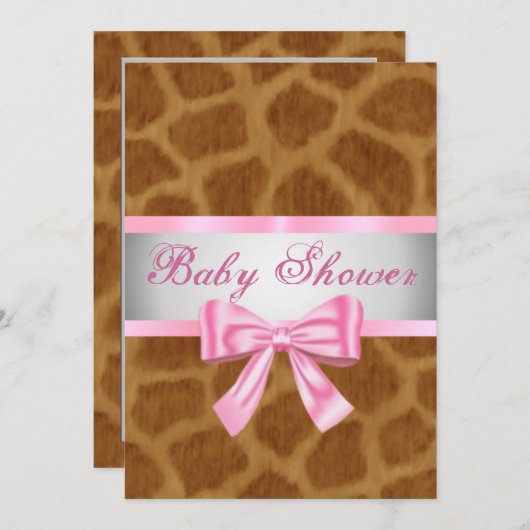 Giraffe Print Roze Bow Baby shower Uitnodiging (Voorkant / Achterkant)