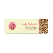 Giraffe Print & Roze Uil Adresetiketten Etiket (Voorkant)