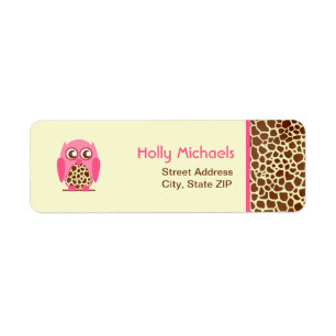 Giraffe Print & Roze Uil Adresetiketten Etiket