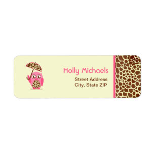 Giraffe Print & Roze Uil Baby shower Labels