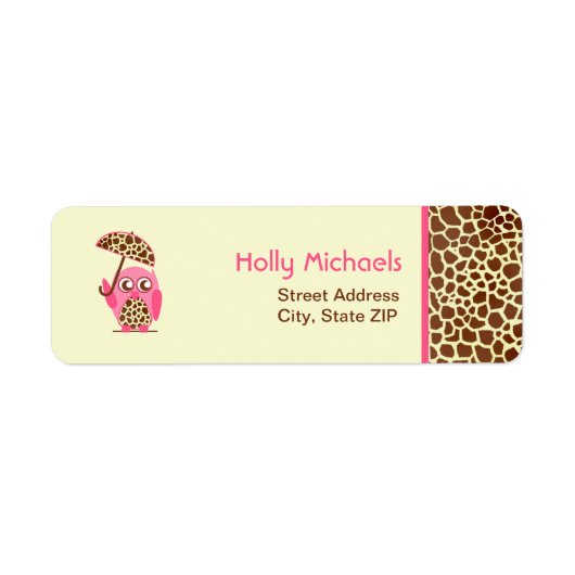 Giraffe Print & Roze Uil Baby shower Labels (Voorkant)