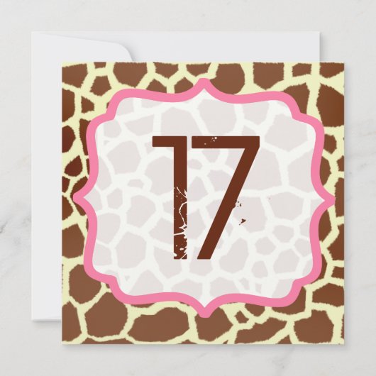 Giraffe print & roze uitnodiging op feestdag (Achterkant)