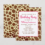 Giraffe print & roze uitnodiging op feestdag (Voorkant / Achterkant)