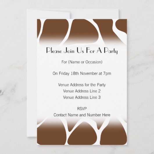 Giraffe printpatroon in donkerbruin. kaart (Achterkant)