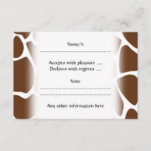 Giraffe printpatroon in donkerbruin. RSVP kaartje
