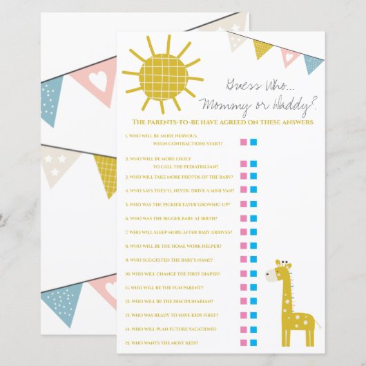 Giraffe raad eens wie, mama of papa Baby shower Ga (Voorkant / Achterkant)