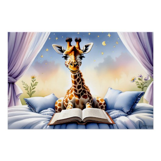 Giraffe Reading a Book Baby & Kid's Room Poster (Voorkant)