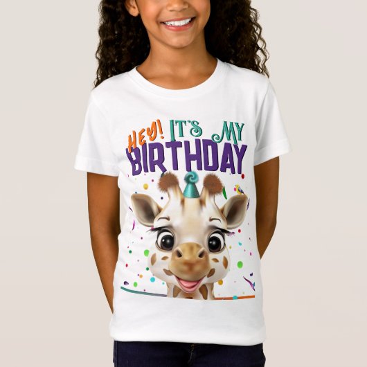 Giraffe Regenboog Confetti Het is mijn verjaardag T-shirt (Voorkant)