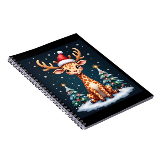Giraffe Reindeer Hat Santa Christmas Tree Funny Xm Notitieboek (Rechterzijde)
