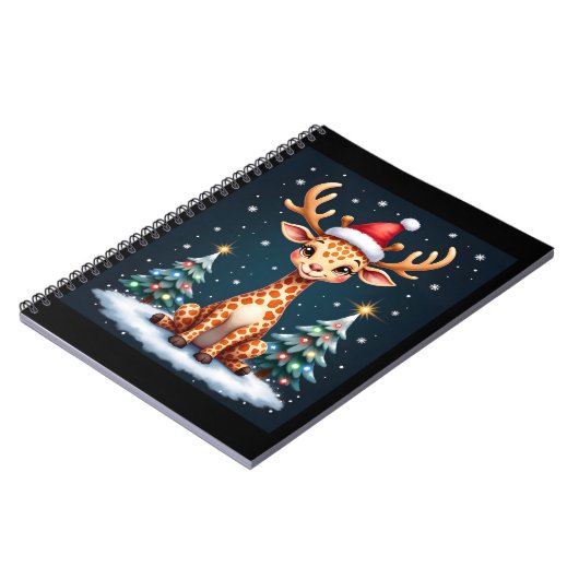 Giraffe Reindeer Hat Santa Christmas Tree Funny Xm Notitieboek (Linkerzijde)
