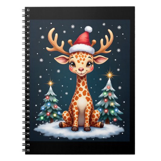 Giraffe Reindeer Hat Santa Christmas Tree Funny Xm Notitieboek (Voorkant)