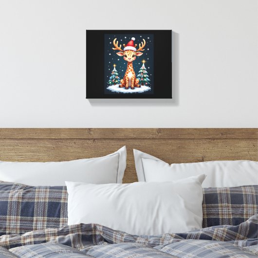 Giraffe Rendier Hoed Kerstman Kerstboom Grappig Xm Canvas Afdruk (Insitu (Slaapkamer))