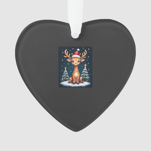 Giraffe Rendier Hoed Kerstman Kerstboom Grappig Xm Ornament (voorkant)