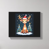 Giraffe Rendier Hoed Kerstman Kerstboom Grappige K Canvas Afdruk (Voorkant)