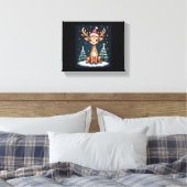 Giraffe Rendier Hoed Kerstman Kerstboom Grappige K Canvas Afdruk (Insitu (Slaapkamer))