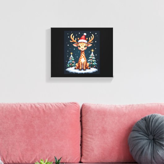 Giraffe Rendier Hoed Kerstman Kerstboom Grappige K Canvas Afdruk (Insitu (Woonkamer))