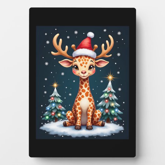 Giraffe Rendier Hoed Kerstman Kerstboom Grappige K Fotoplaat (voorkant)