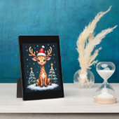 Giraffe Rendier Hoed Kerstman Kerstboom Grappige K Fotoplaat (Zijkant)