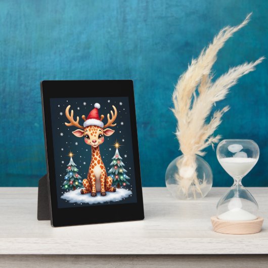 Giraffe Rendier Hoed Kerstman Kerstboom Grappige K Fotoplaat (Zijkant)