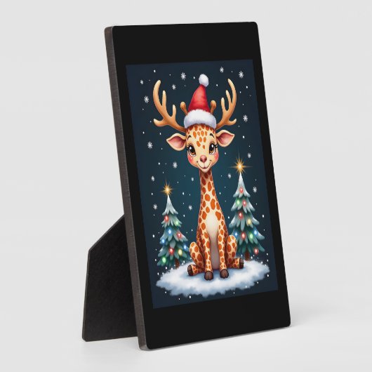 Giraffe Rendier Hoed Kerstman Kerstboom Grappige K Fotoplaat (Zijkant)