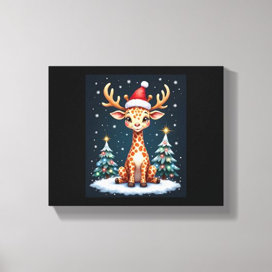 Giraffe Rendier Pet Kerstboom Funny Xm Canvas Afdruk (Voorkant)