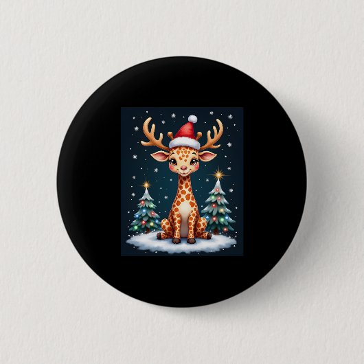 Giraffe Rendier Pet Kerstboom Funny Xm Ronde Button 5,7 Cm (Voorkant)
