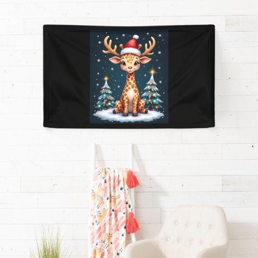 Giraffe Rendier Pet Kerstboom Funny Xm Spandoek (Insitu)