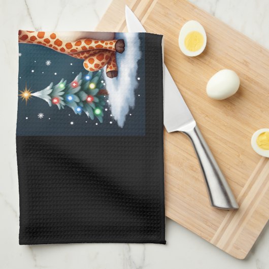 Giraffe Rendier Pet Kerstboom Funny Xm Theedoek (Quarter Fold)