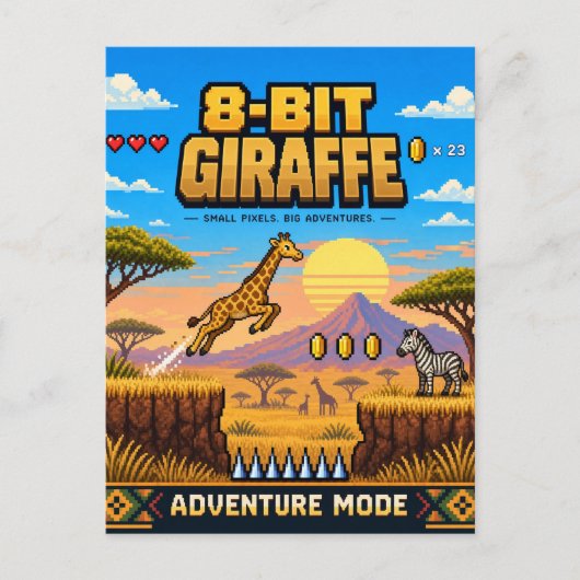 Giraffe, Retro 8-Bit Pixelkunst Briefkaart (Voorkant)